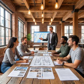 Broker reviewing office lease options with client