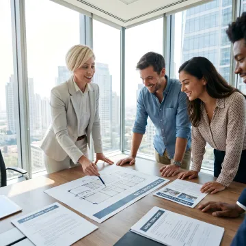Broker guiding a startup team through office leasing steps