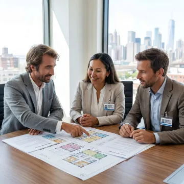 Broker guiding clients through medical office leasing process