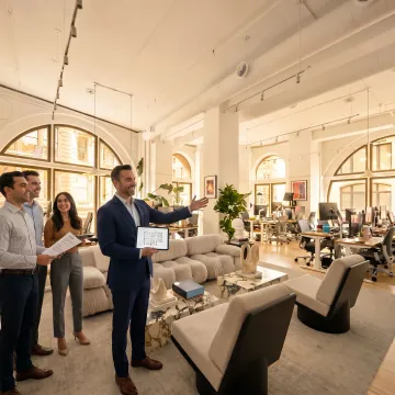 Team touring office space with broker