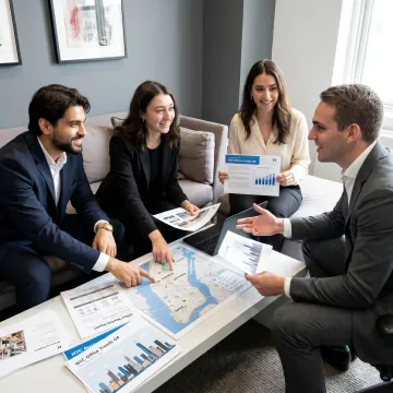 Startup team reviewing NYC office market data