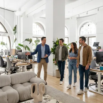 Startup team touring office space in NYC