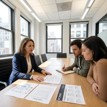 Broker reviewing office lease options with client