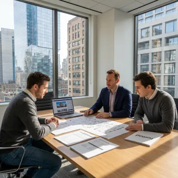 Commercial broker advising startup founders in office