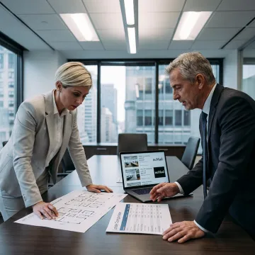 Team reviewing private office leasing options