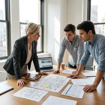 Commercial leasing consultant reviewing office options
