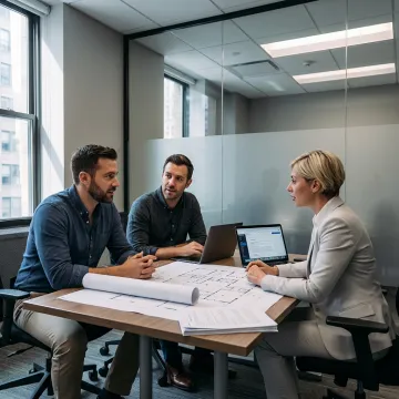 Broker guiding a team through private office leasing options