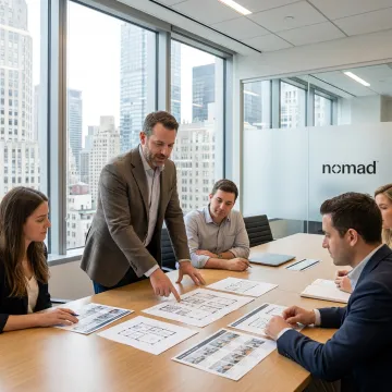 Team reviewing flexible office options