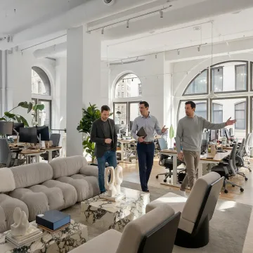 NYC startup team touring a flexible office space