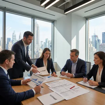Team reviewing office leasing strategy