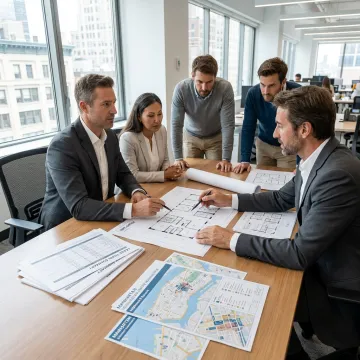Broker advising clients on flexible office lease options