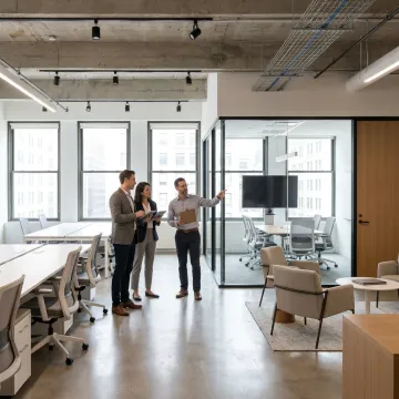 Startup team touring temporary office space in NYC