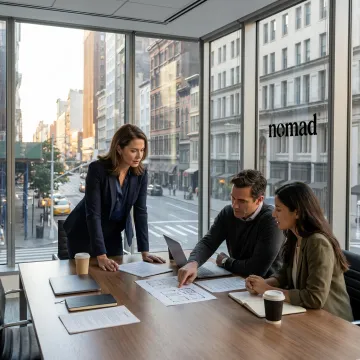 NYC office leasing consultant meeting with tenants