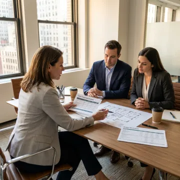 Commercial real estate advisor reviewing office options