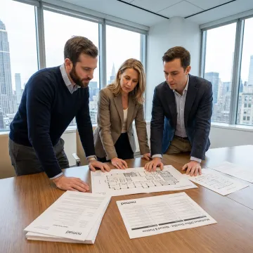 Startup team reviewing office leasing options