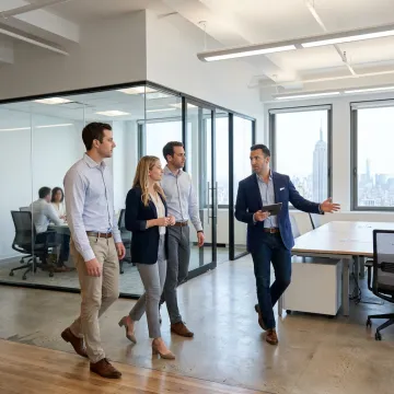 Team touring flexible office space