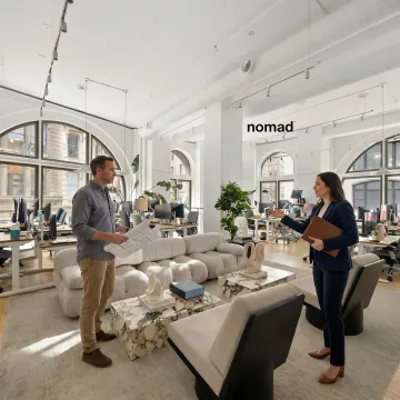 Startup team touring a modern office space