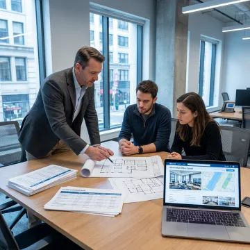 Commercial leasing advisor reviewing office options