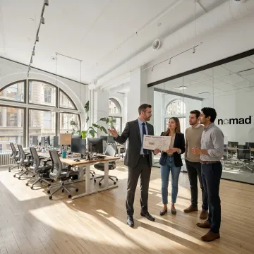 Team touring flexible office space