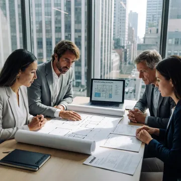 Commercial leasing team reviewing office options