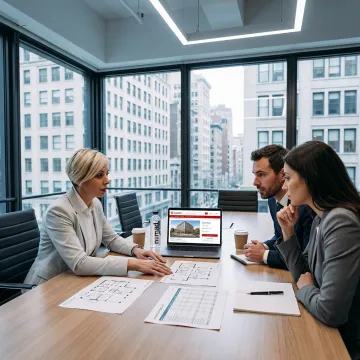 Team reviewing private office lease options