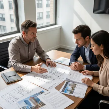 Commercial real estate advisor reviewing office leasing plans