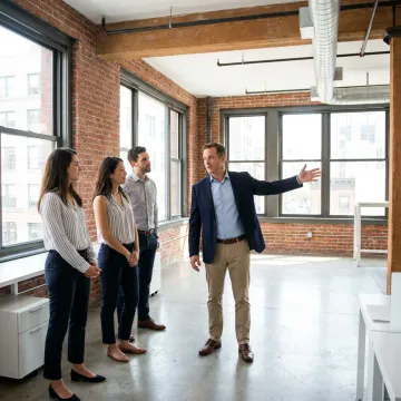 Broker leading an office tour in Tribeca