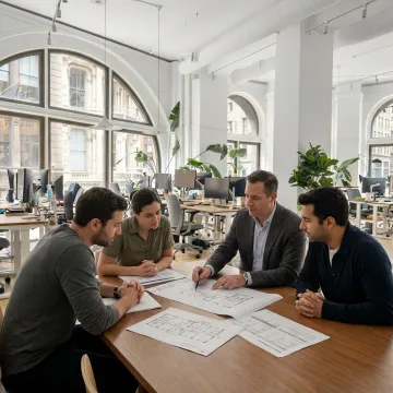 Advisor reviewing NYC office leasing options with clients