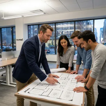 Commercial real estate advisor reviewing office plans