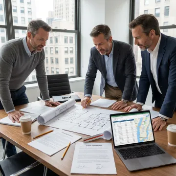 Commercial leasing advisors reviewing office plans