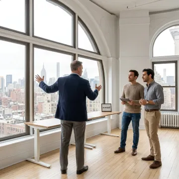 Commercial leasing broker advising clients in a NYC office