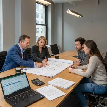 Tenant advisors reviewing office plans with clients