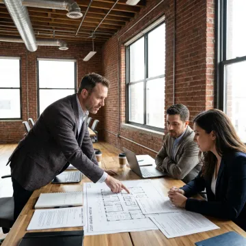 Tenant broker reviewing office leasing options