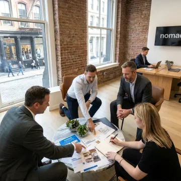 Modern Soho office space with desks and city views