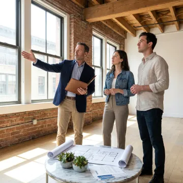 Broker touring a Soho office with clients