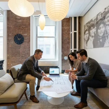Commercial real estate advisors reviewing office plans