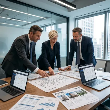 Commercial real estate advisors reviewing Manhattan properties