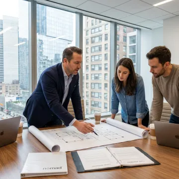 Commercial real estate advisor reviewing office lease plans