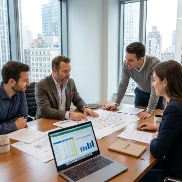 Broker reviewing NYC office leasing plans with clients