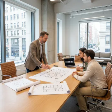 Advisor reviewing office leasing plans with clients