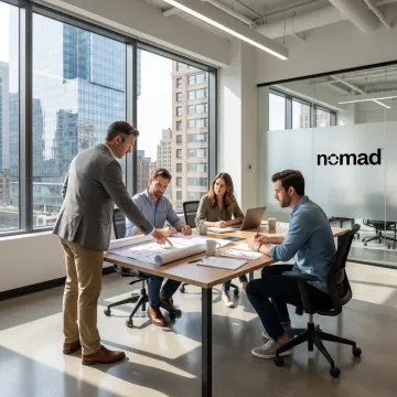 Broker touring Grand Central office space with business team