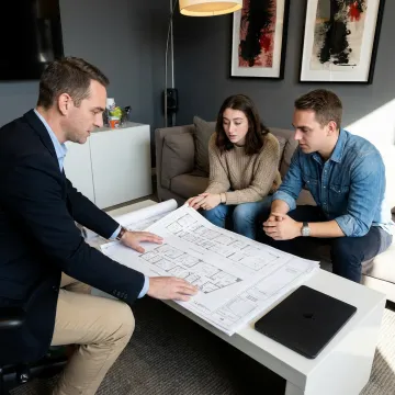 Commercial broker reviewing NYC office floor plans