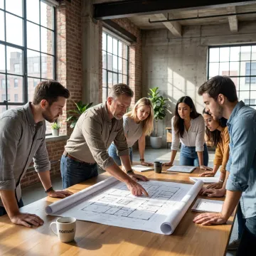 Commercial real estate advisor reviewing office plans