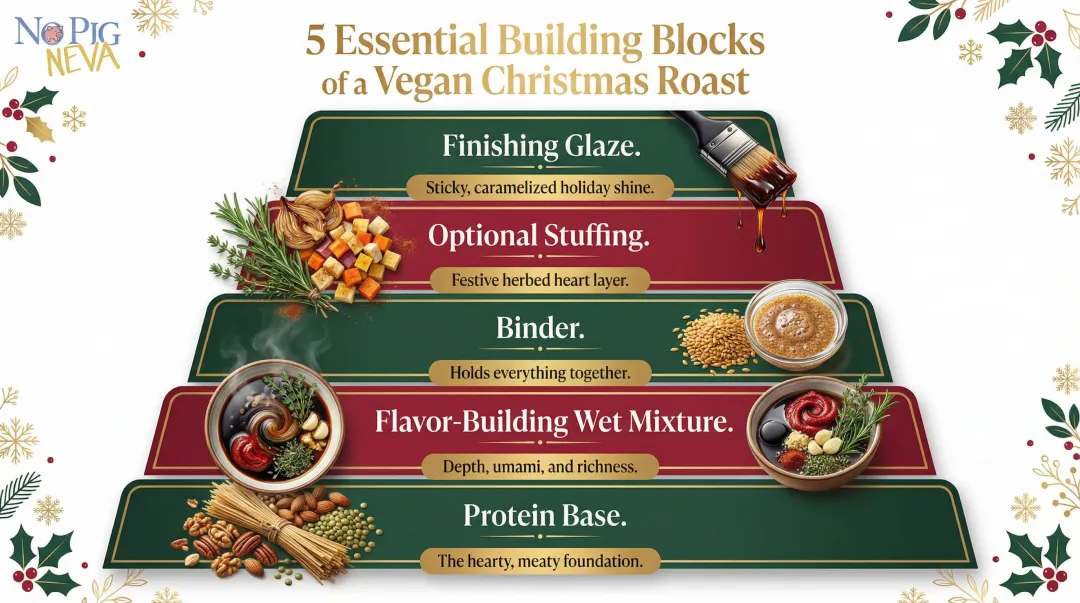 Five core components of a perfect vegan Christmas roast framework diagram