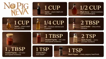 Crispy vegan bacon smoky marinade seven ingredients breakdown infographic