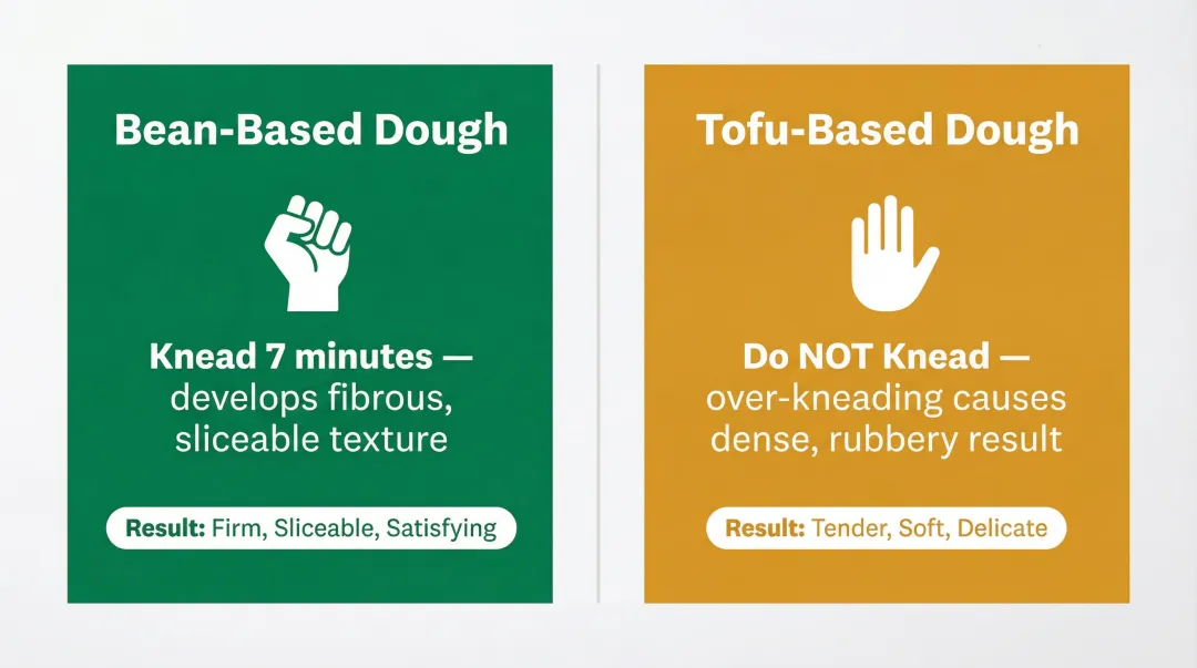 Bean versus tofu seitan kneading rules comparison infographic for vegan roast