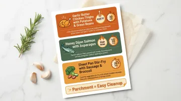 Three gluten-free sheet pan dinner combinations with temperature and timing guide