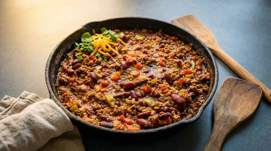 Quick gluten-free skillet dinner with taco beef beans and salsa in one pan
