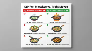 Three common stir fry mistakes versus correct techniques comparison chart