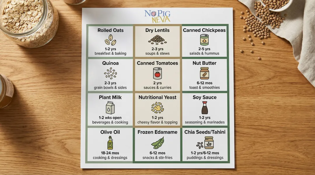 12 essential vegan pantry staples with shelf life and usage guide